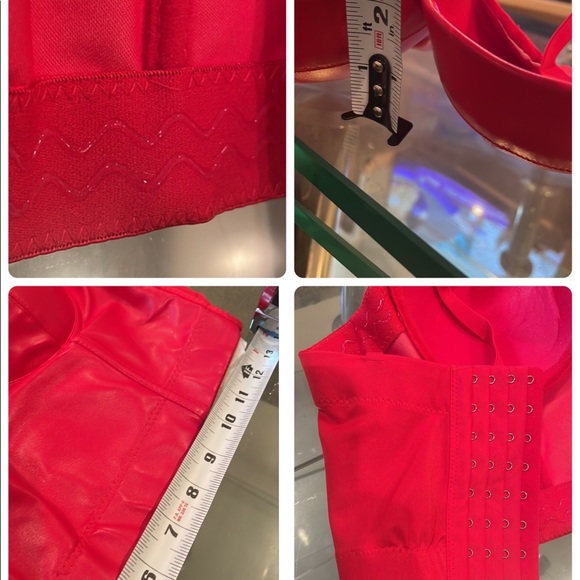 NWT RED faux leather M corset boned bustier crop bra top fitted sexy 36BC34D - Picture 4 of 9
